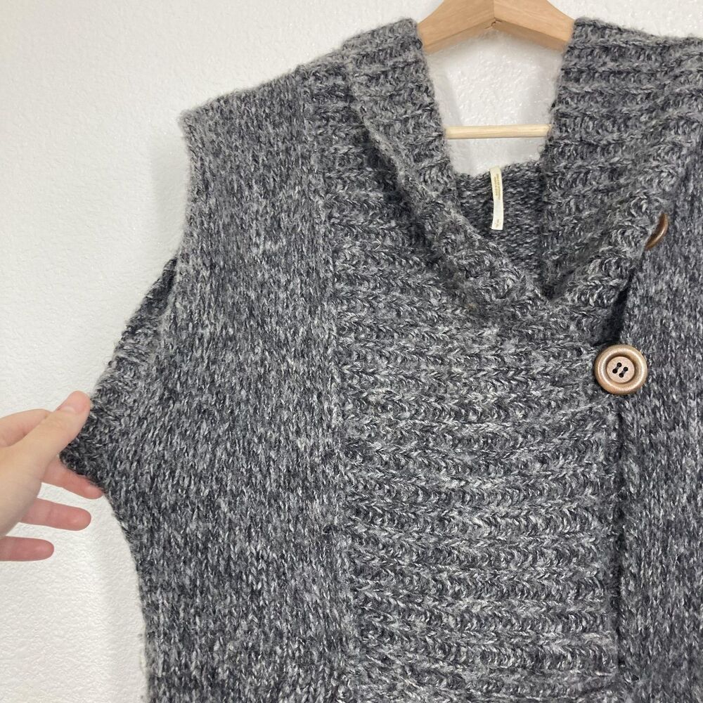 Free People Sweater Womens Small Wool Blend Cowl Neck Button Pullover Pocket - Picture 7 of 16